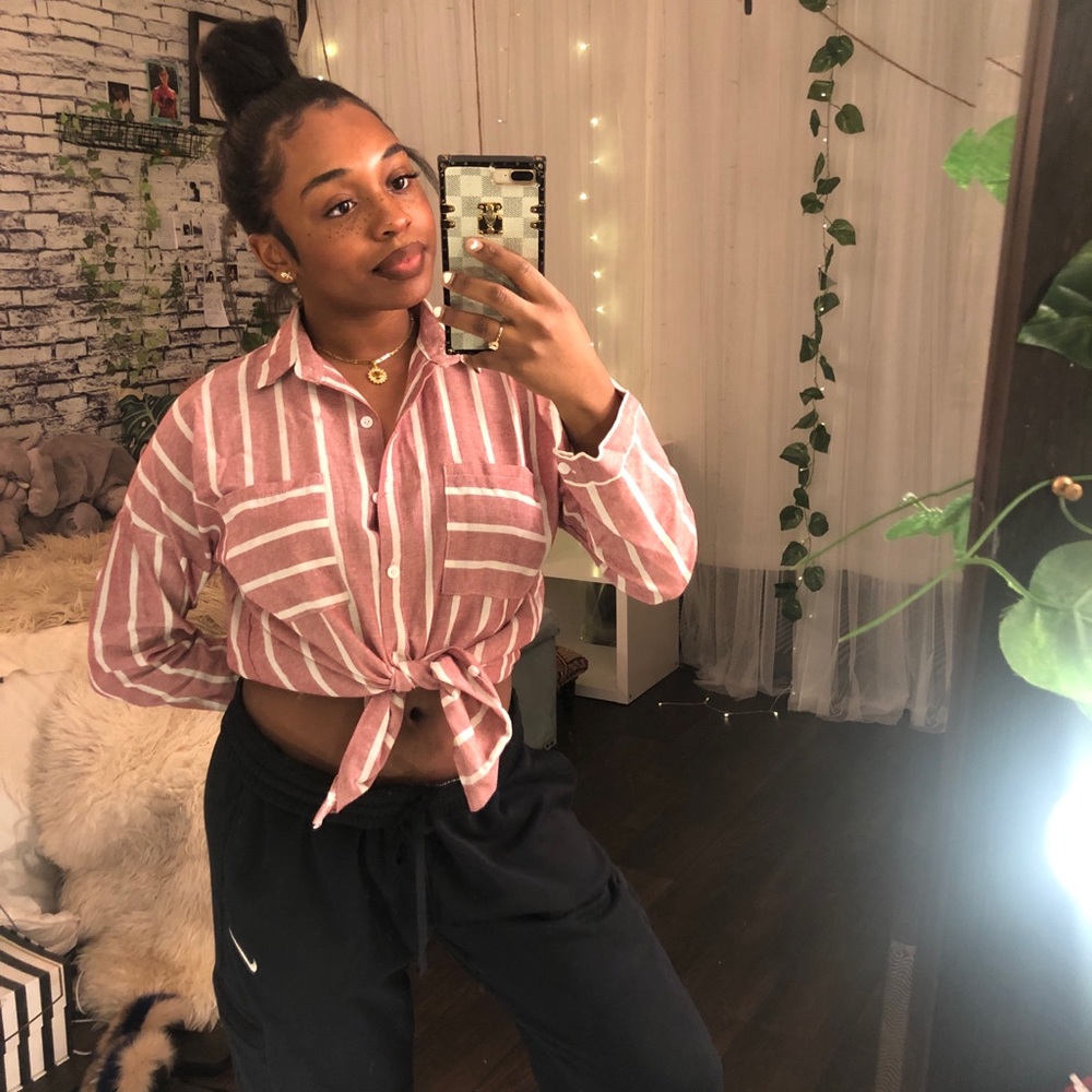 SALMON STRIPED BUTTON DOWN - Picture 4 of 4